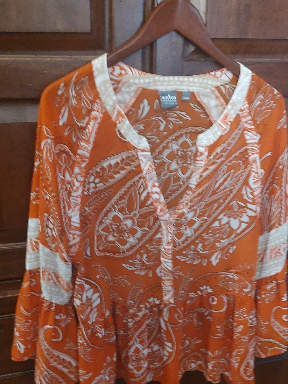 Soho Orange and White Paisley Blouse